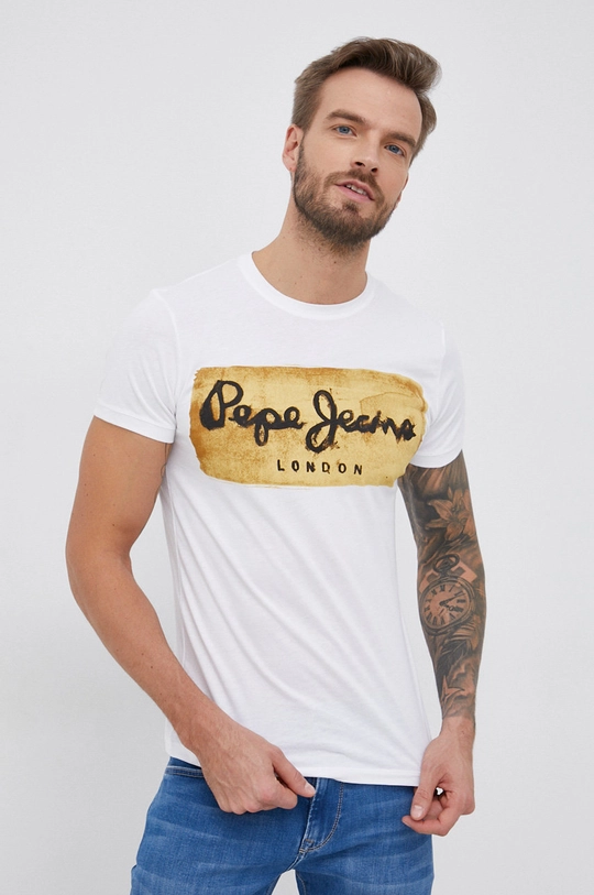 λευκό Βαμβακερό μπλουζάκι Pepe Jeans CHARING N Ανδρικά