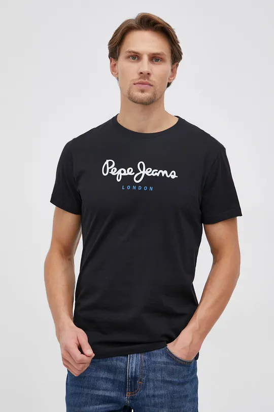 czarny Pepe Jeans T-shirt bawełniany Eggo Męski