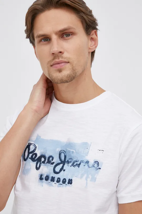 λευκό Βαμβακερό μπλουζάκι Pepe Jeans GOLDERS N Ανδρικά