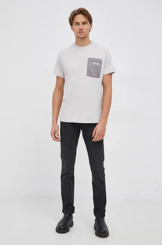 Bombažna kratka majica Pepe Jeans Abner siva