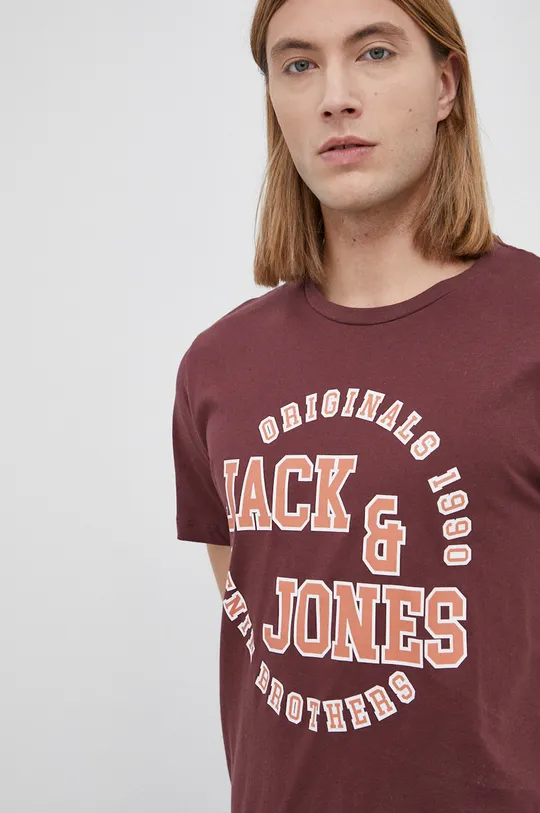 μπορντό Βαμβακερό μπλουζάκι Jack & Jones Ανδρικά