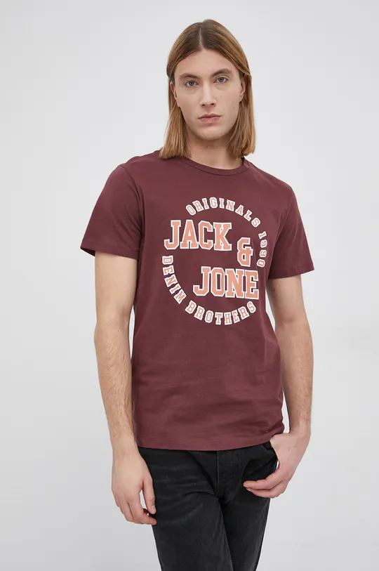 burgundské Bavlnené tričko Jack & Jones