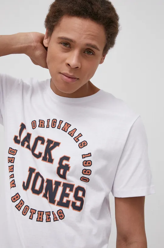 λευκό Βαμβακερό μπλουζάκι Jack & Jones Ανδρικά