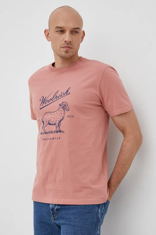 ružová Bavlnené tričko Woolrich