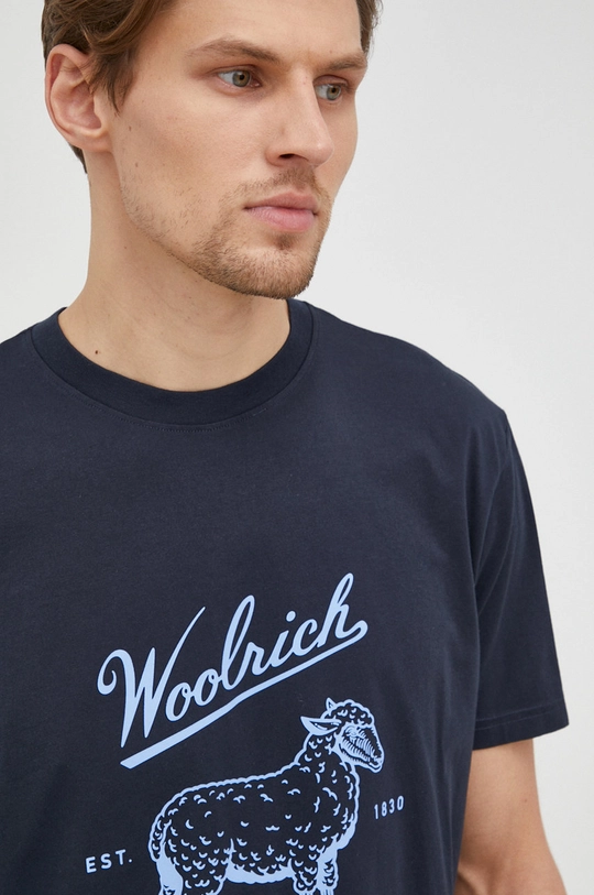 sötétkék Woolrich pamut póló