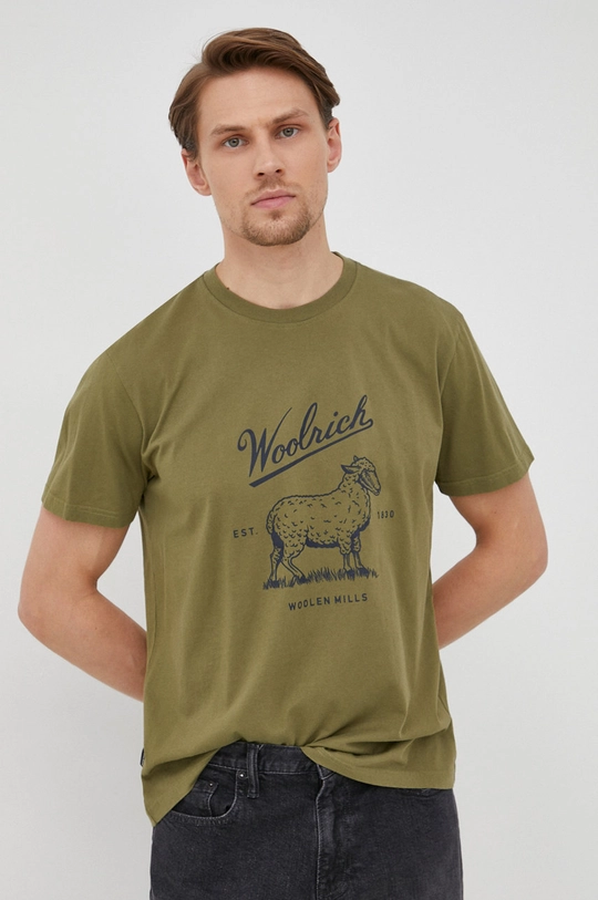 zielony Woolrich t-shirt bawełniany