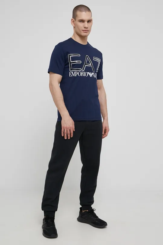 Βαμβακερό μπλουζάκι EA7 Emporio Armani σκούρο μπλε