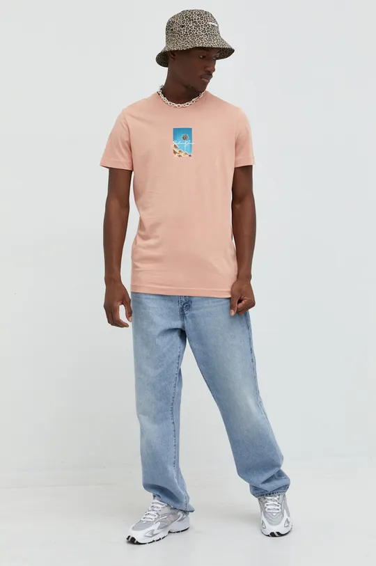 Βαμβακερό μπλουζάκι Jack & Jones ροζ
