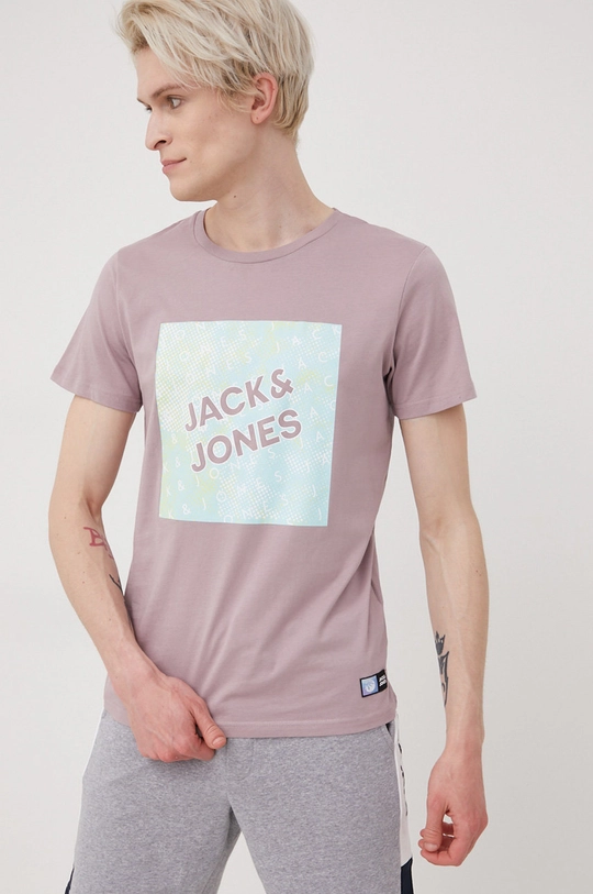 μωβ Βαμβακερό μπλουζάκι Jack & Jones Ανδρικά