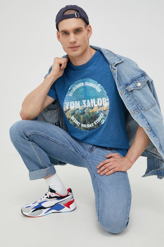 niebieski Tom Tailor t-shirt bawełniany Męski