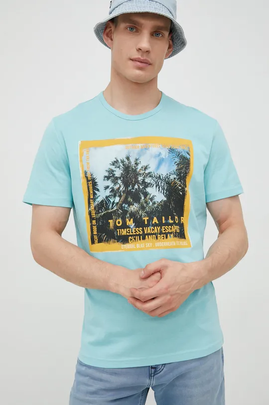 turkusowy Tom Tailor t-shirt bawełniany Męski