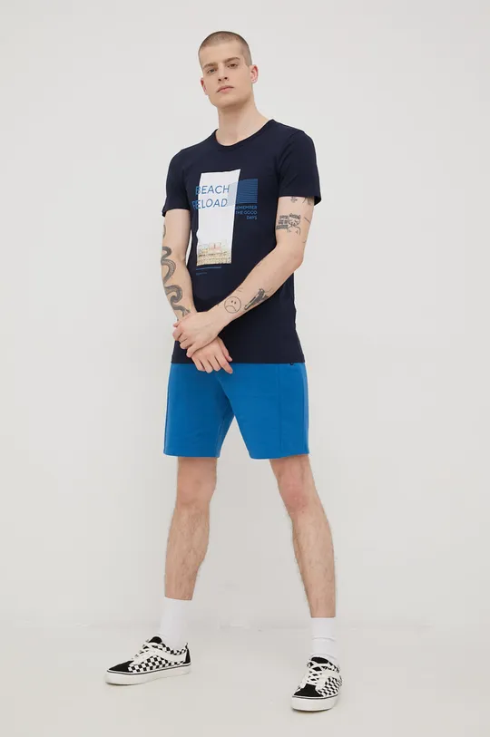 Βαμβακερό μπλουζάκι Tom Tailor σκούρο μπλε