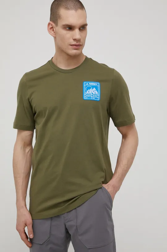 oliwkowy adidas TERREX t-shirt Patch Mountain Graphic HE1643