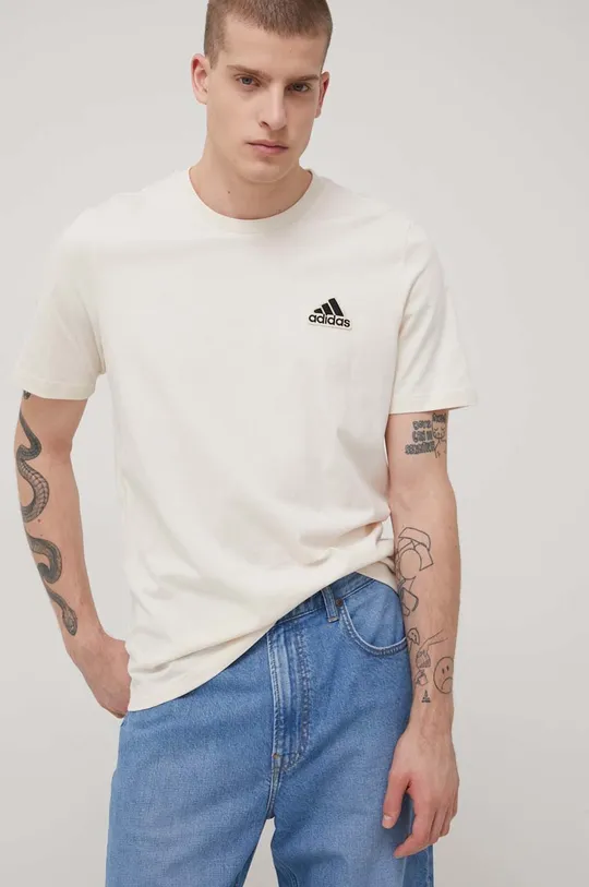 Bavlnené tričko adidas HE1818 béžová
