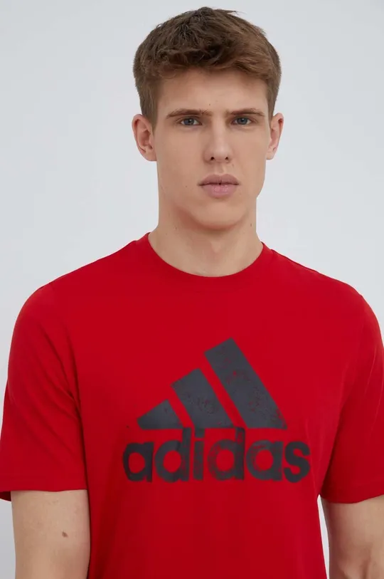 κόκκινο Βαμβακερό μπλουζάκι adidas Ανδρικά
