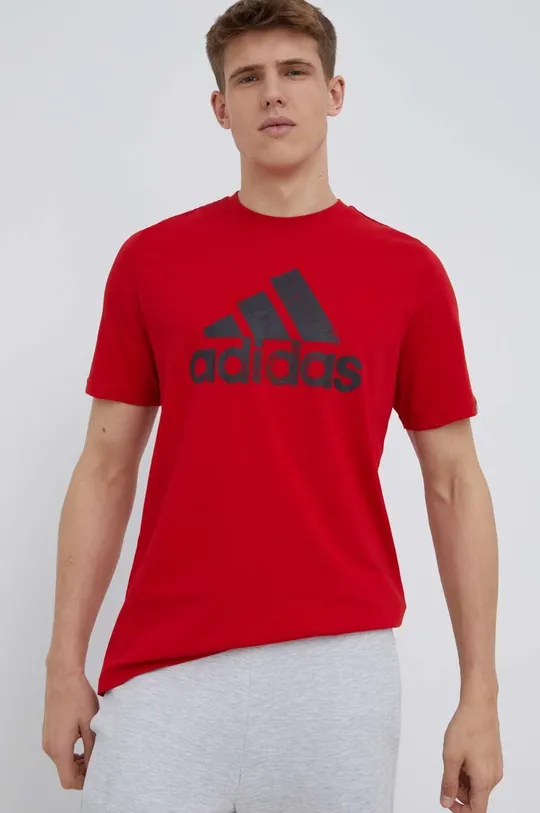 κόκκινο Βαμβακερό μπλουζάκι adidas