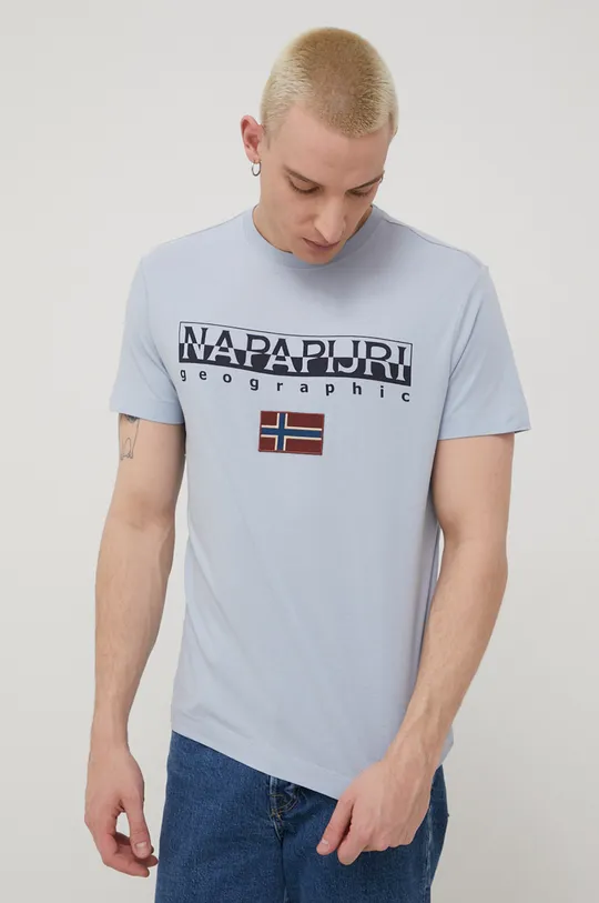 голубой Хлопковая футболка Napapijri Мужской