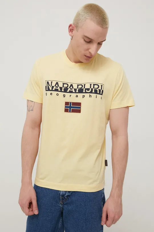 κίτρινο Βαμβακερό μπλουζάκι Napapijri Ανδρικά