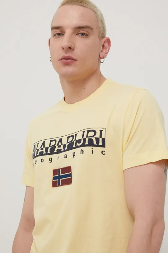 Βαμβακερό μπλουζάκι Napapijri κίτρινο