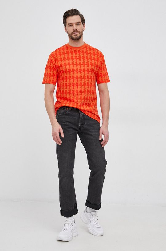 Karl Lagerfeld T-shirt bawełniany pomarańczowy
