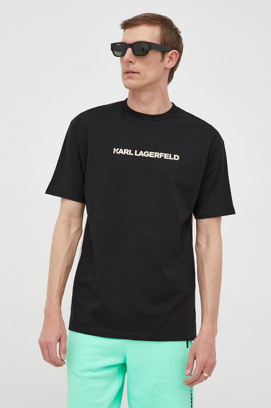 černá Bavlněné tričko Karl Lagerfeld Pánský