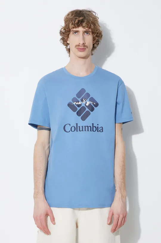 μπλε Βαμβακερό μπλουζάκι Columbia