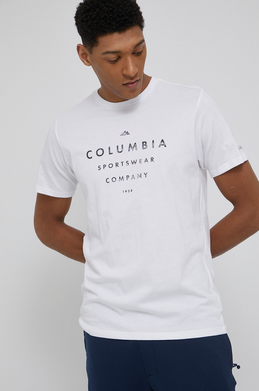 alb Columbia tricou din bumbac De bărbați