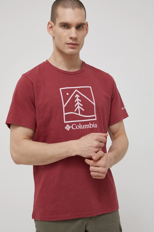 czerwony Columbia t-shirt bawełniany