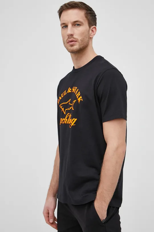 czarny Paul&Shark T-shirt bawełniany Męski