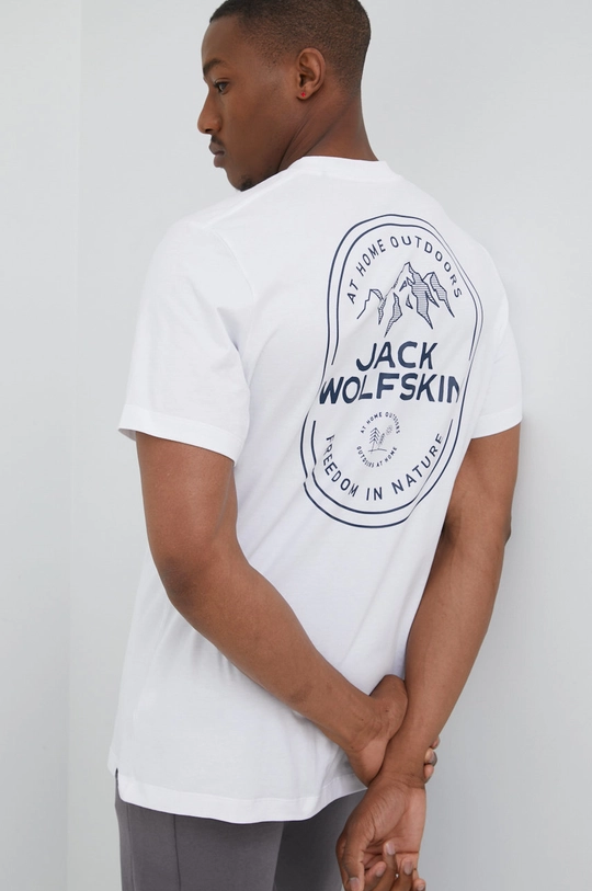 λευκό Βαμβακερό μπλουζάκι Jack Wolfskin Ανδρικά