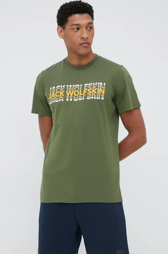 zielony Jack Wolfskin t-shirt bawełniany Męski