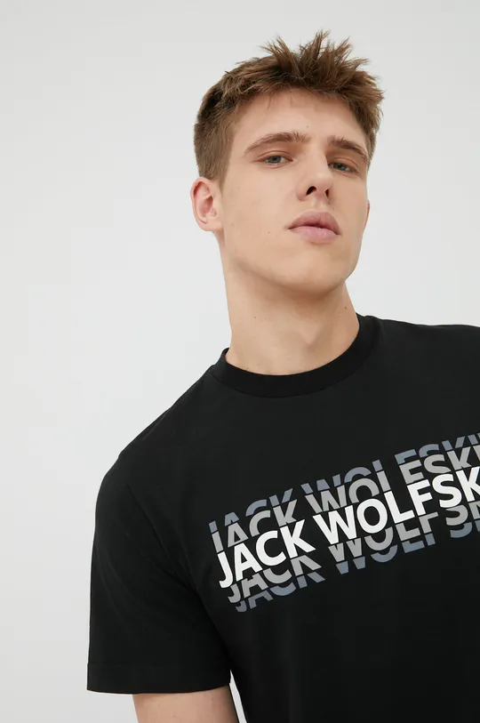 μαύρο Βαμβακερό μπλουζάκι Jack Wolfskin