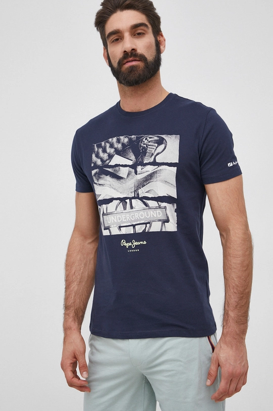 granatowy Pepe Jeans T-shirt bawełniany Aidan Męski