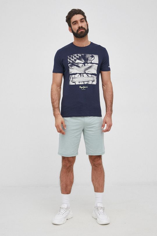 Bavlněné tričko Pepe Jeans Aidan námořnická modř