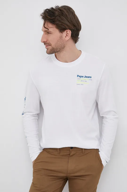 λευκό Βαμβακερό πουκάμισο με μακριά μανίκια Pepe Jeans ABDIEL Ανδρικά
