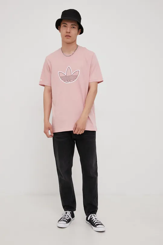 Βαμβακερό μπλουζάκι adidas Originals ροζ