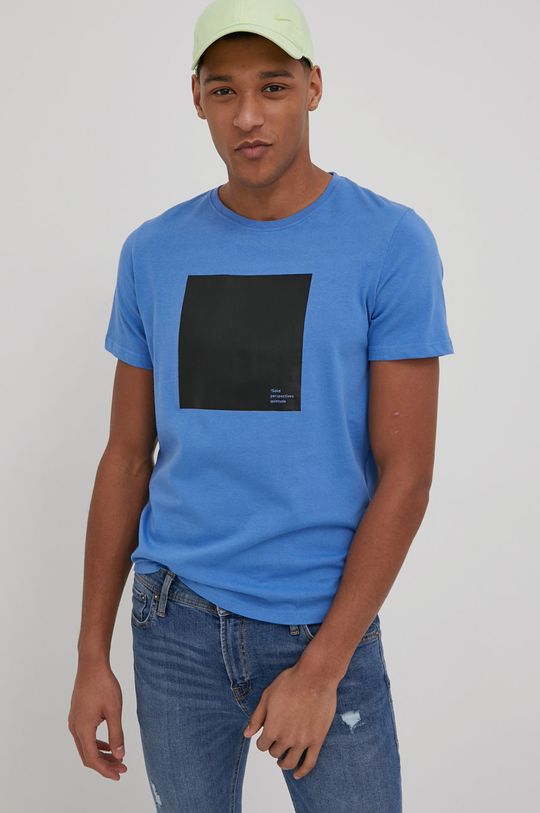 modrá Bavlněné tričko Solid Pánský