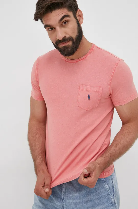 Μπλουζάκι με λινό μείγμα Polo Ralph Lauren ροζ