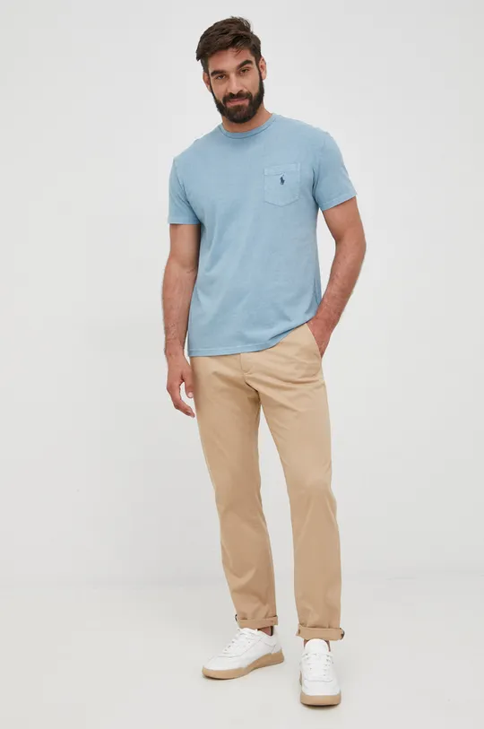 Μπλουζάκι με λινό μείγμα Polo Ralph Lauren μπλε