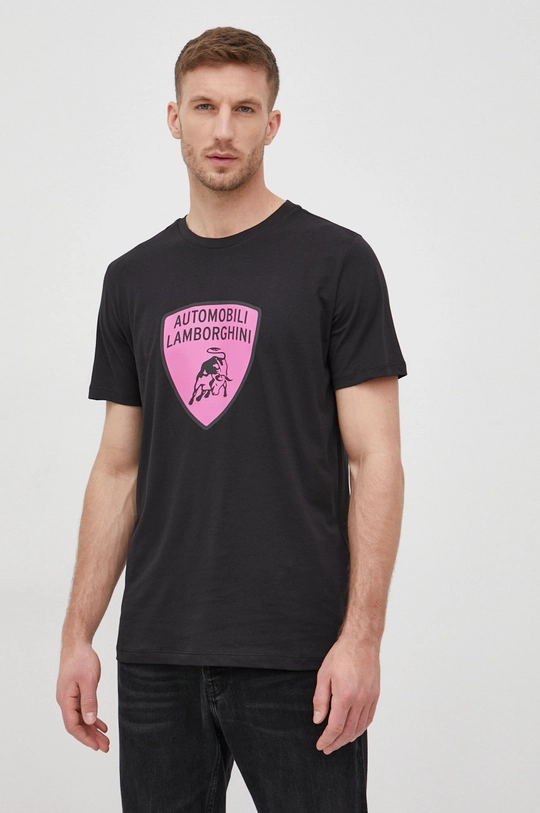 czarny Lamborghini t-shirt bawełniany Męski