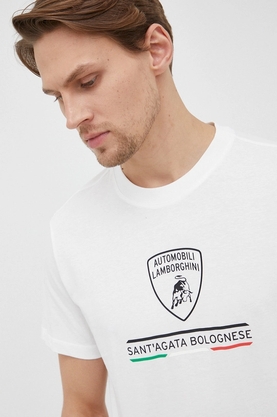 biały Lamborghini t-shirt bawełniany Męski