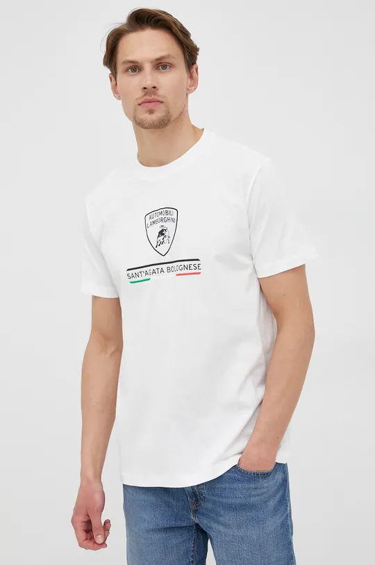 biały Lamborghini t-shirt bawełniany