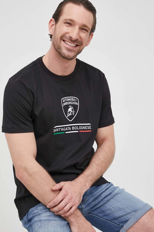 czarny Lamborghini t-shirt bawełniany Męski