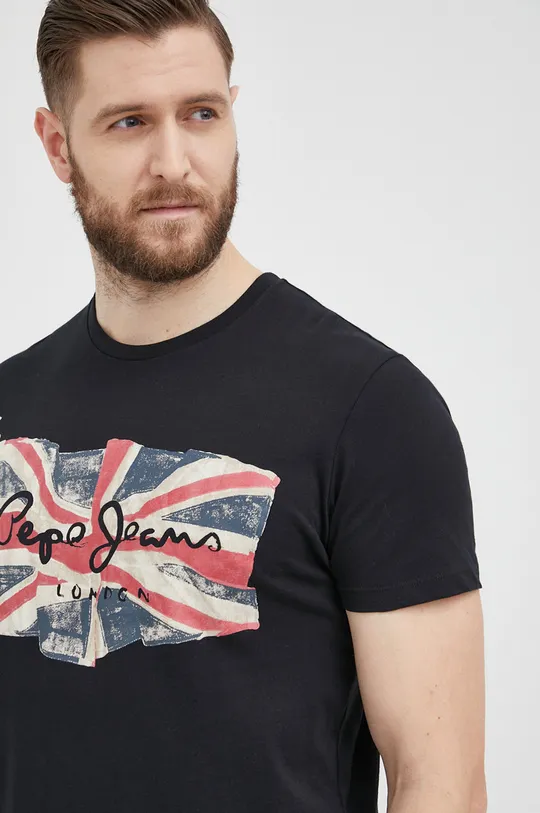 μαύρο Βαμβακερό μπλουζάκι Pepe Jeans Flag Logo N