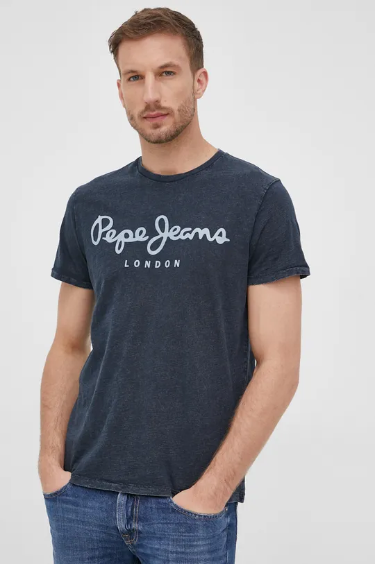 тёмно-синий Хлопковая футболка Pepe Jeans Essential Denim Tee N Мужской