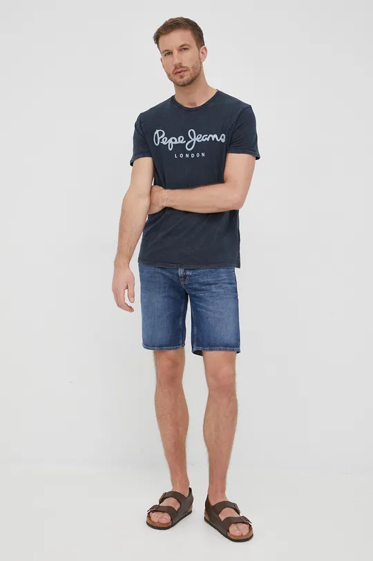 Βαμβακερό μπλουζάκι Pepe Jeans Essential Denim Tee N σκούρο μπλε