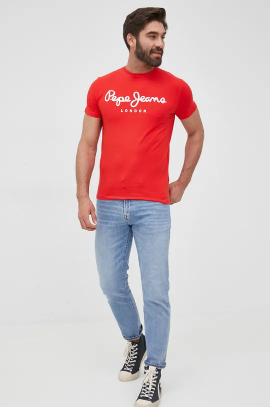 Tričko Pepe Jeans Original Stretch N červená