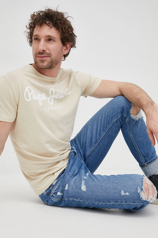 beżowy Pepe Jeans t-shirt ORIGINAL STRETCH N Męski