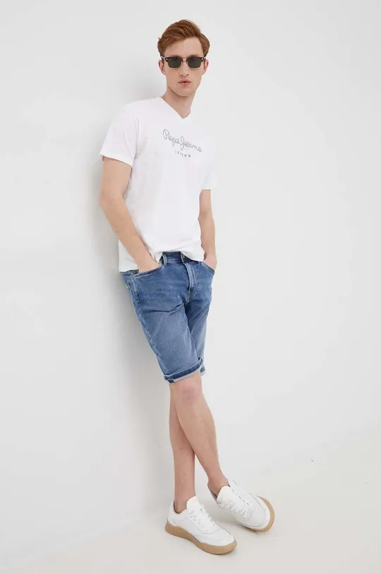 Βαμβακερό μπλουζάκι Pepe Jeans Eggo V N λευκό