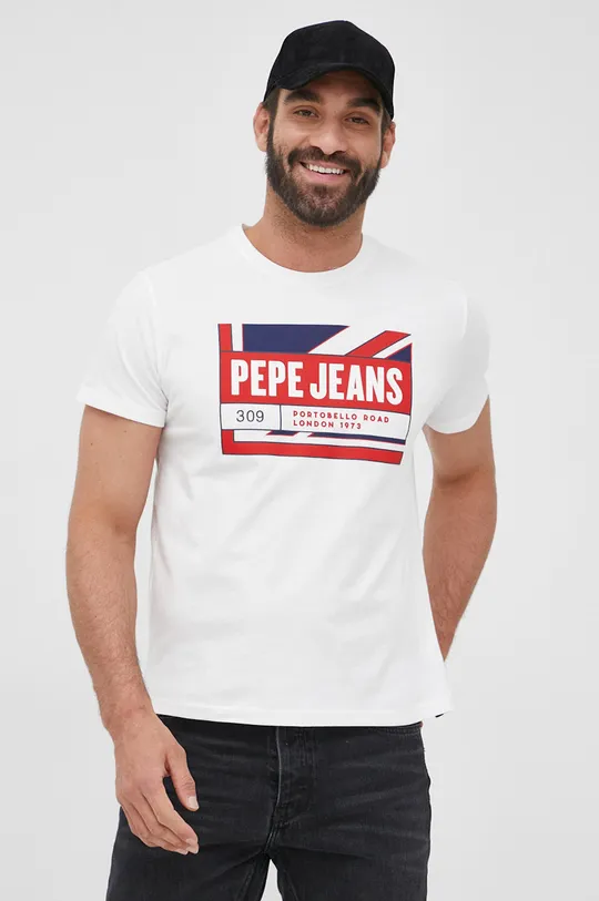 Βαμβακερό μπλουζάκι Pepe Jeans Adelard λευκό